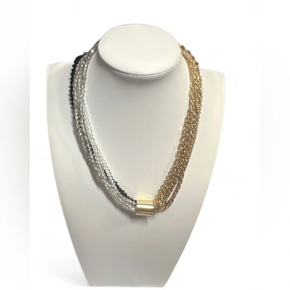 A New Day Women Multi Strand Beaded Tube Hematite Gold Tone Strands Necklace